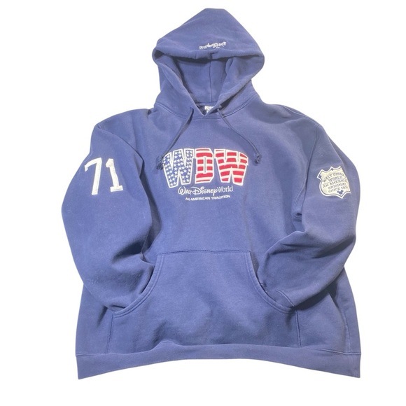 Disney Other - Disney Hoodie Unisex XXL Blue American Flag Embroidered WDW EST 1971 Pullover